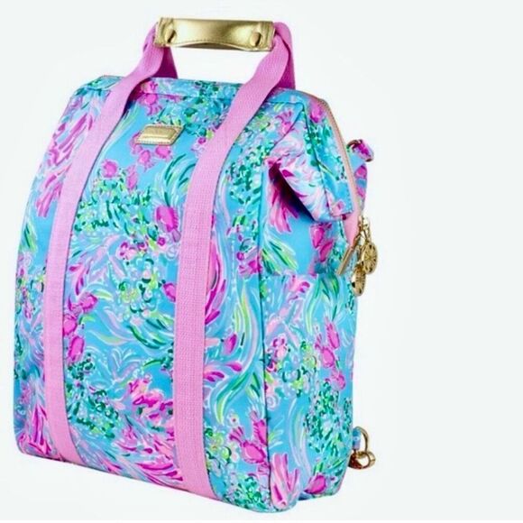 NWT Lilly Pulitzer backpack cooler pink green blue Best fishes lunch beach bag